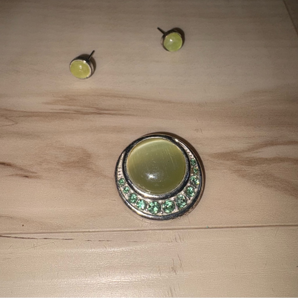 Green And Silver Earrings And Charm Set